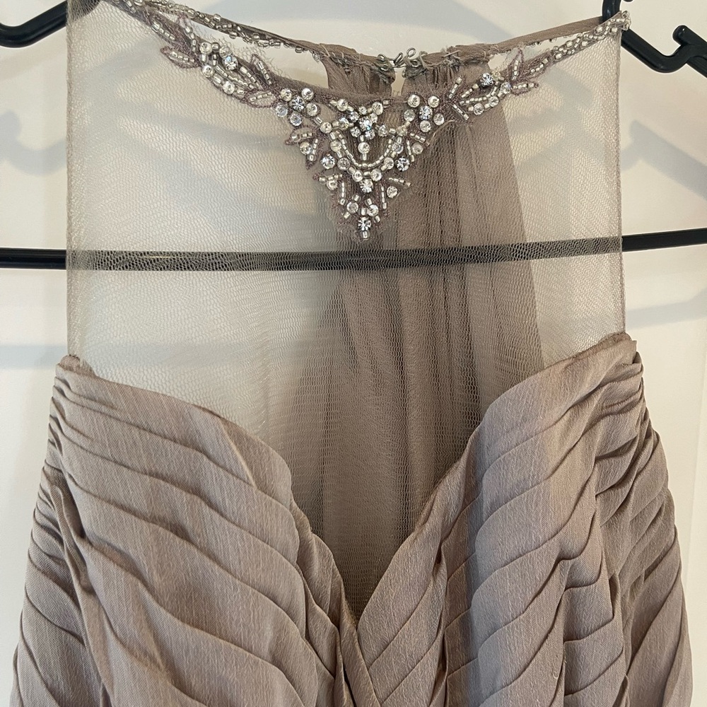 Elegant Taupe Gown with Rhinestone Detail